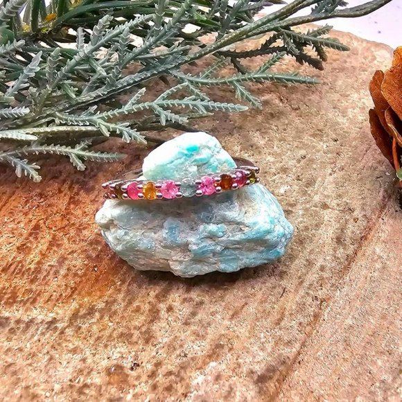 Beautiful Nature Tourmaline Gemstones Mixed Colors Adjustable Ring - Picture 8 of 10